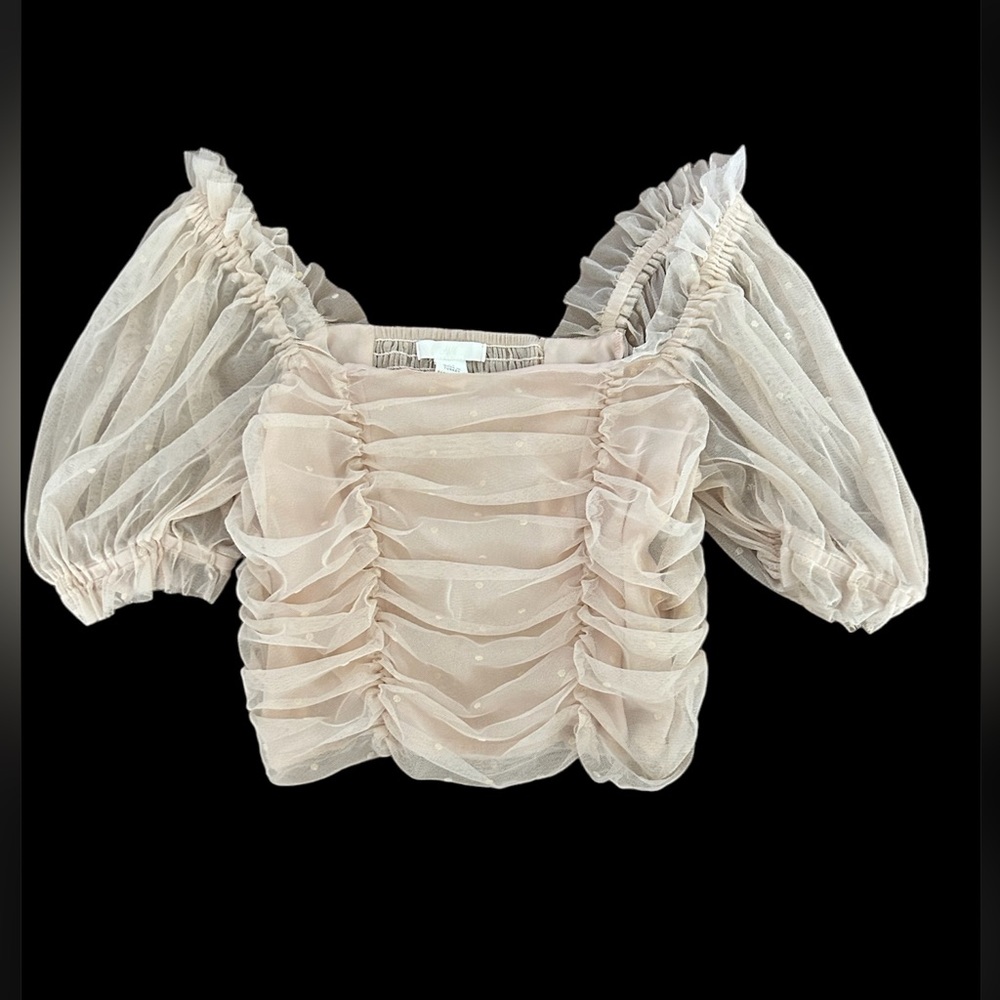 H&M blush colored blouse with ruching size small